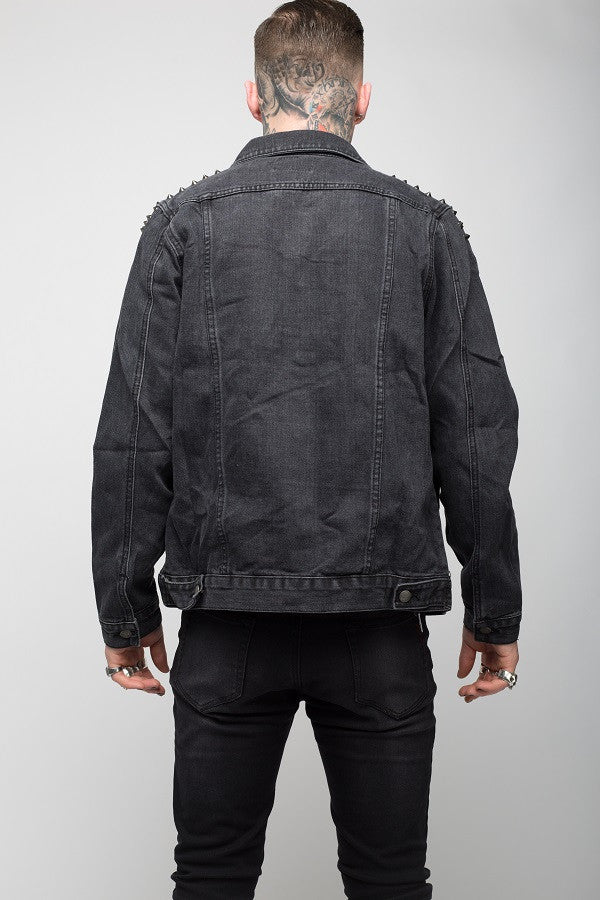 Roadies of 66 - Punk studded denim jacket in washed black