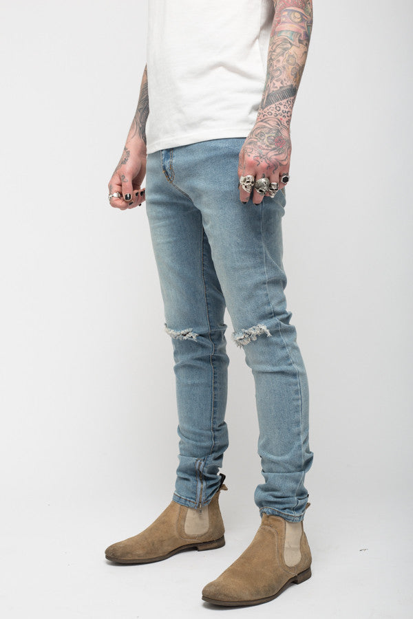 Roadies of 66 - Destroyer stonewash skinny jeans with ankle zip