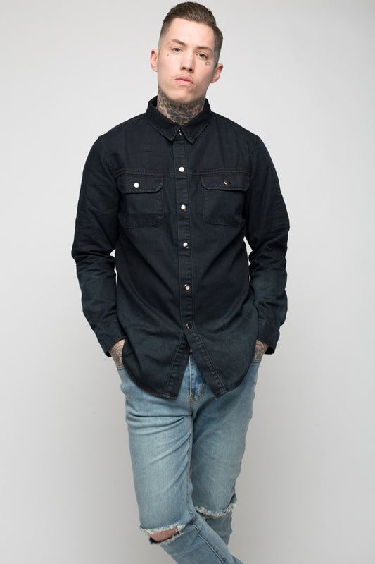 Roadies of 66 - Convict dip dyed washed black denim shirt