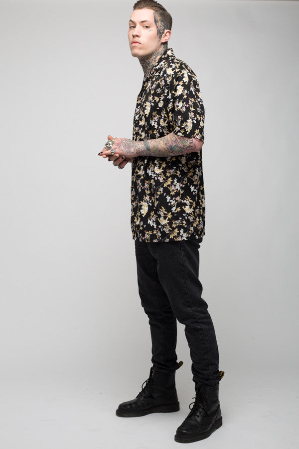 Roadies of 66 - Mobster Mustard Floral printed revere collar shirt