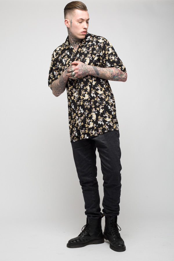 Roadies of 66 - Mobster Mustard Floral printed revere collar shirt