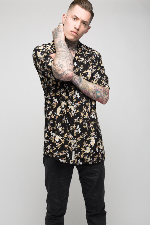 Roadies of 66 - Mobster Mustard Floral printed revere collar shirt