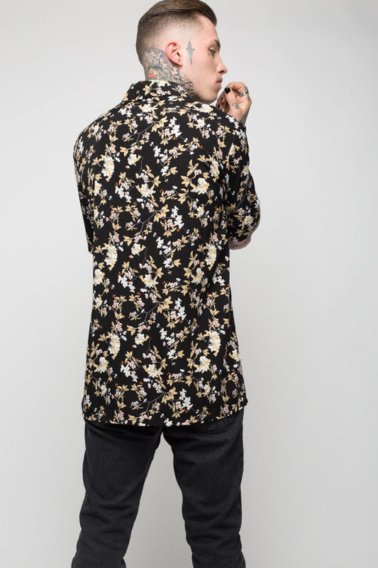 Roadies of 66 - Mobster Mustard Floral printed revere collar shirt