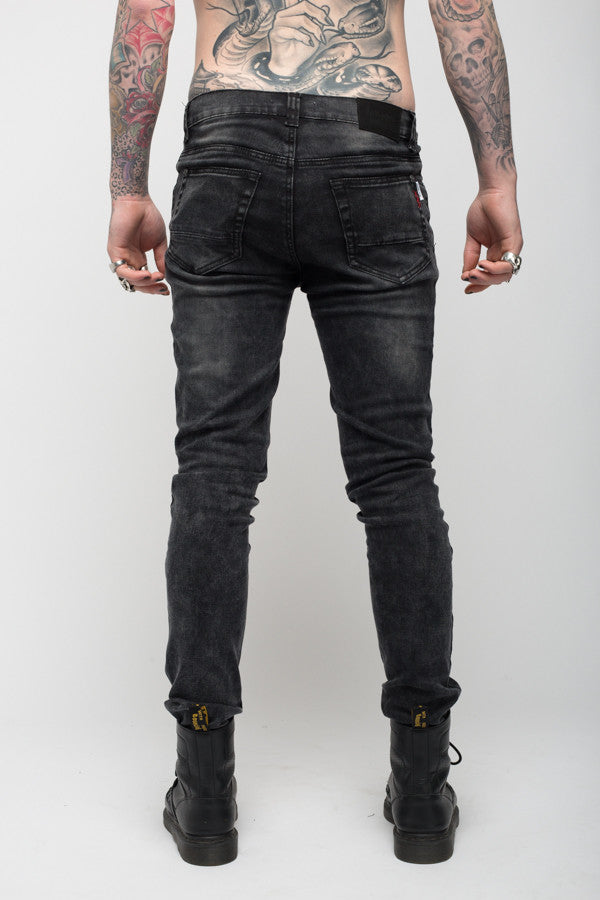 Roadies of 66 - Riot skinny jeans in acid wash black with distressing