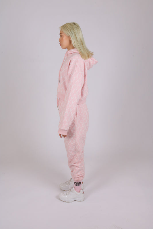 Monogram print boxy hoodie in soft pink
