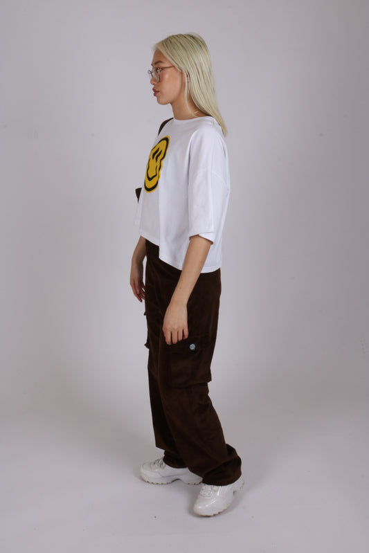 Essential high waist wide leg cargo trouser co-ord in brown cord