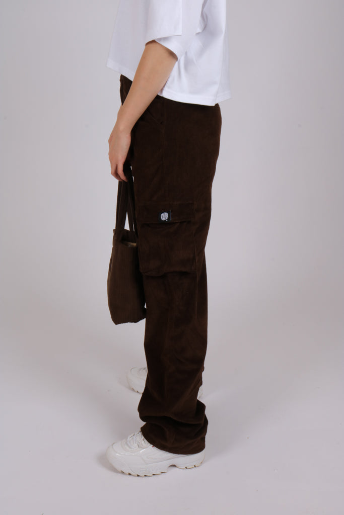 Essential high waist wide leg cargo trouser co-ord in brown cord