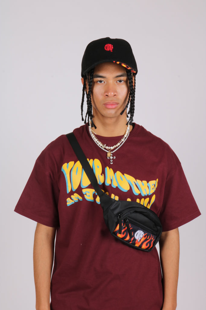 Burning flames embroidered bum bag