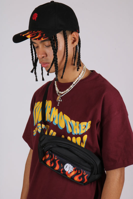 Burning flames embroidered baseball cap