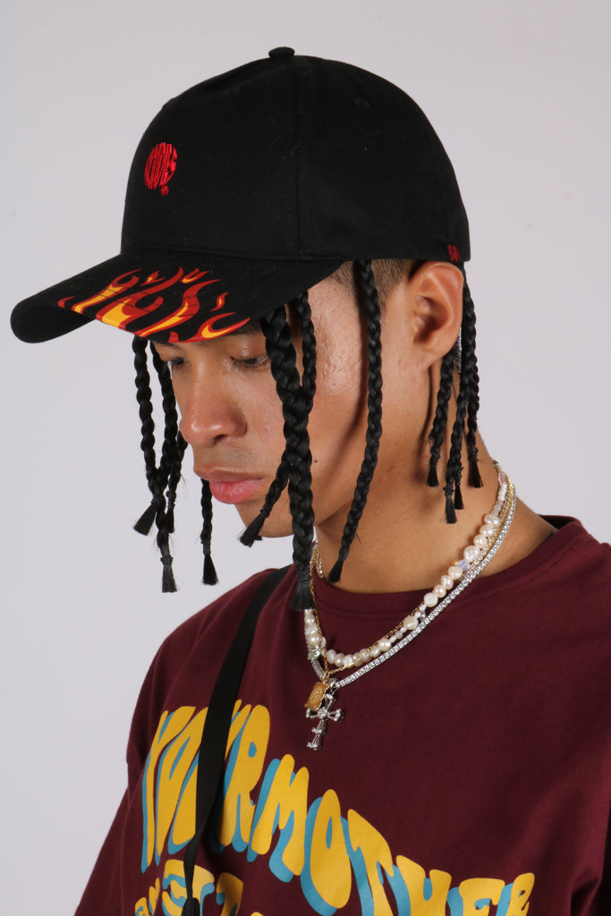 Burning flames embroidered baseball cap