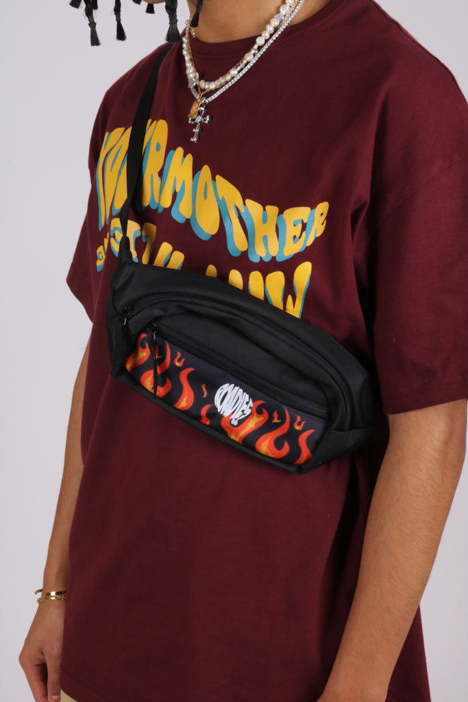 Burning flames embroidered bum bag