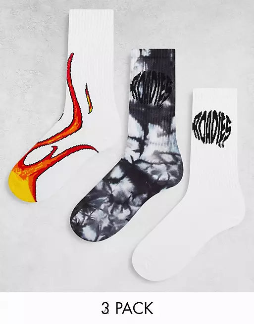 Roadies club socks in tie dye UK 6-11 flame pack