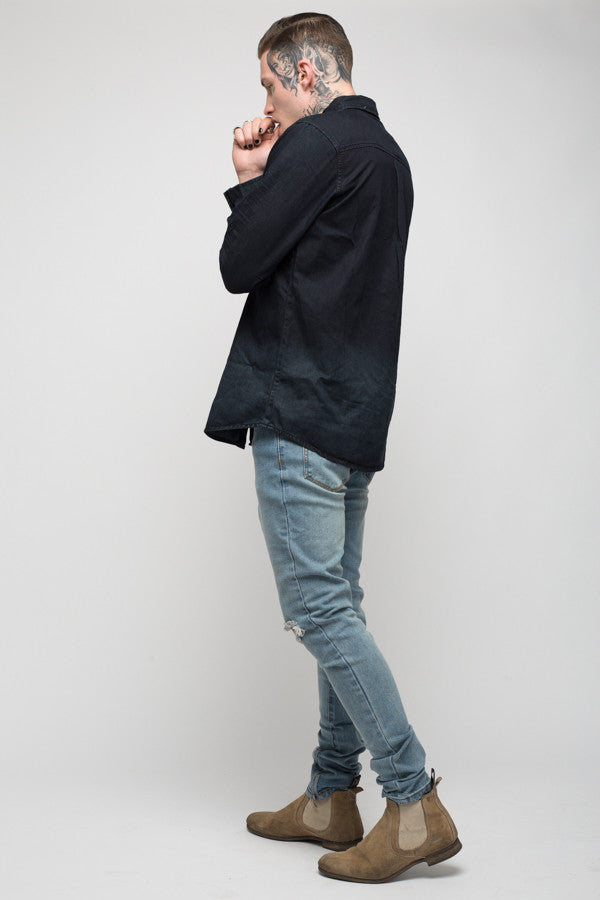 Roadies of 66 - Convict dip dyed washed black denim shirt