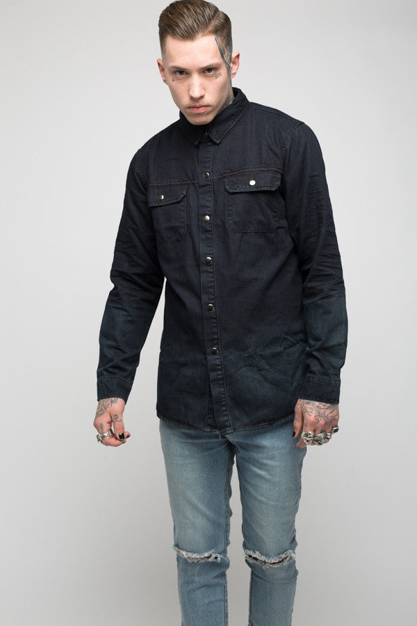 Roadies of 66 - Convict dip dyed washed black denim shirt