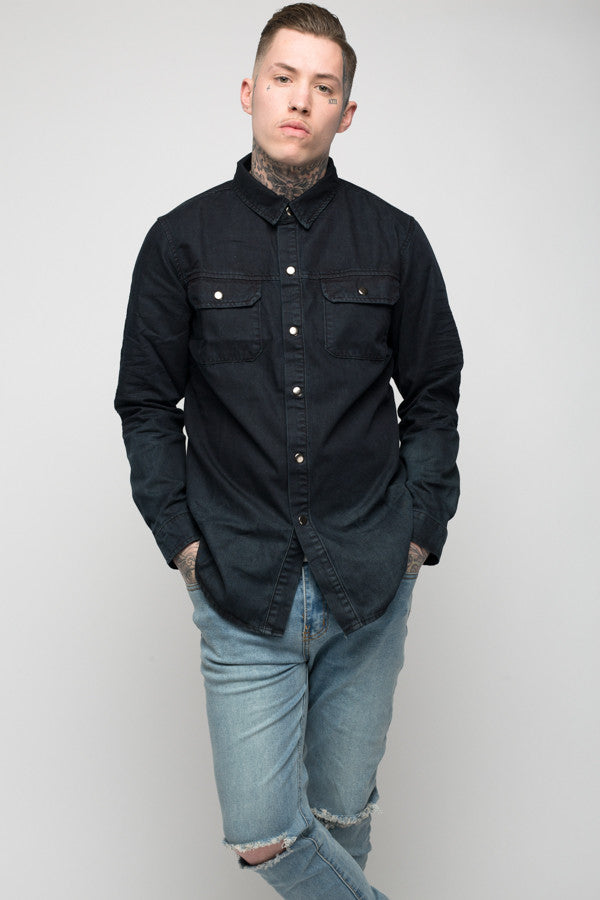 Roadies of 66 - Convict dip dyed washed black denim shirt