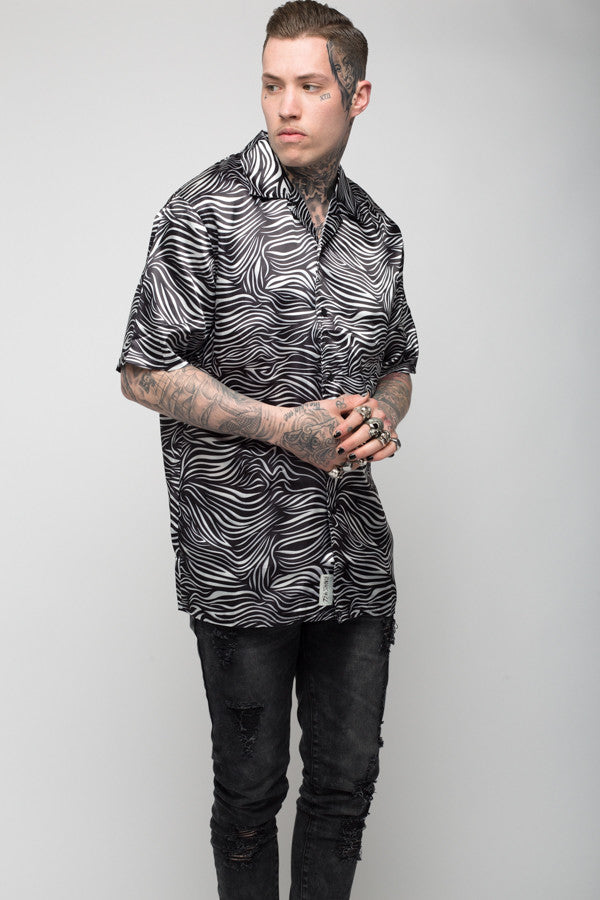 Roadies of 66 - Mobster Mono print satin shirt