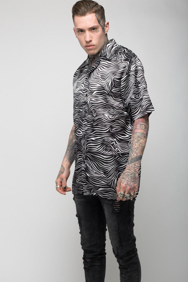 Roadies of 66 - Mobster Mono print satin shirt