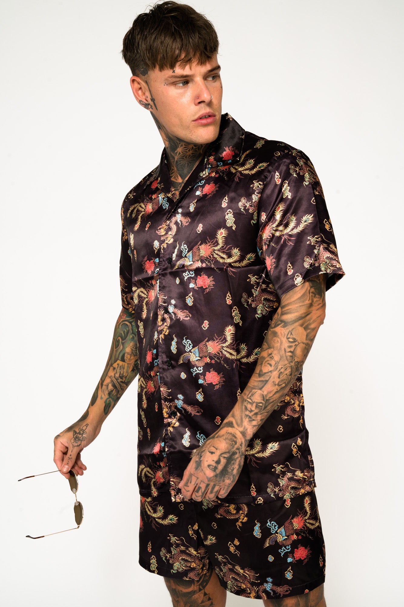 Roadies of 66 - Chinoiserie Print Revere Collar Shirt