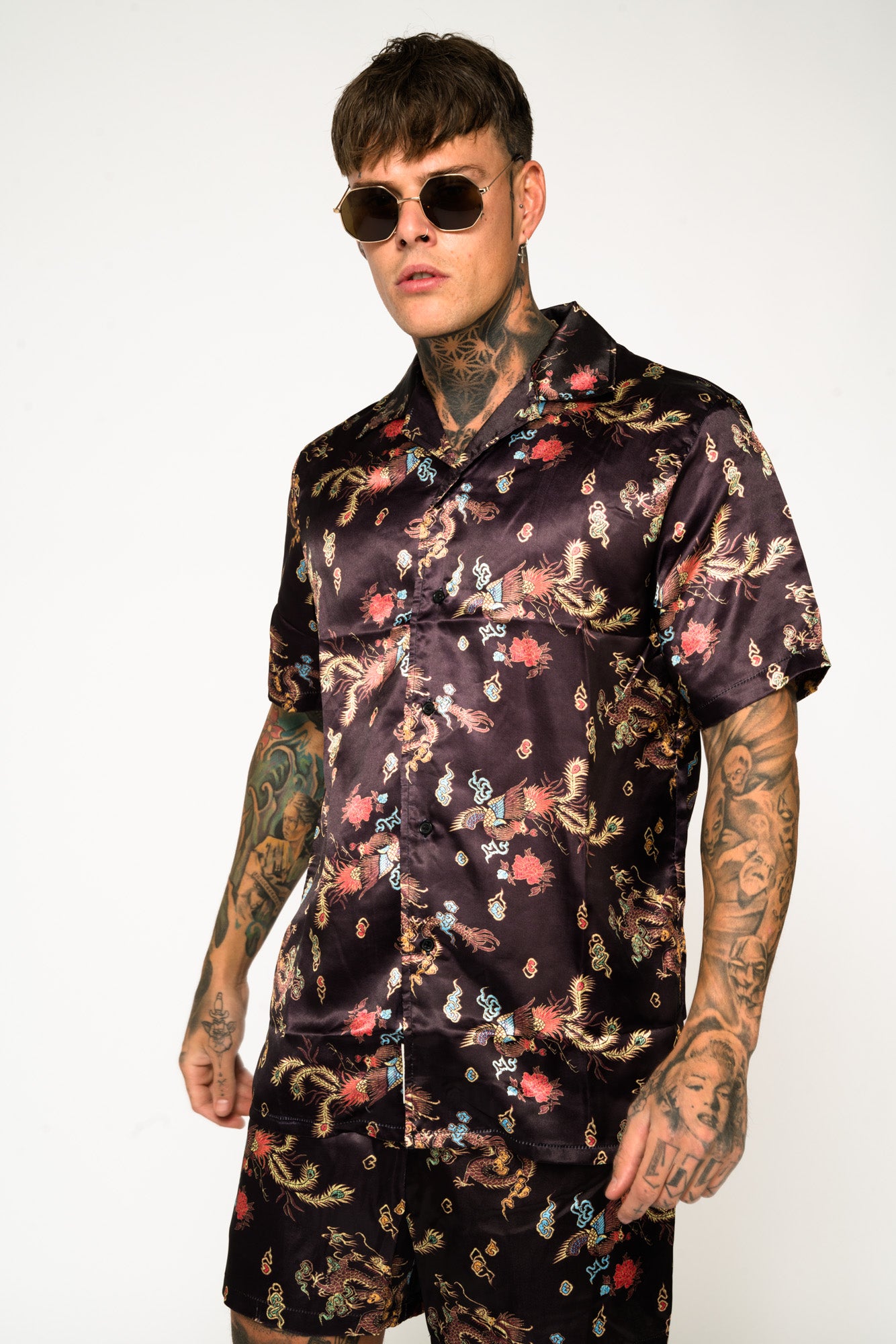 Roadies of 66 - Chinoiserie Print Revere Collar Shirt