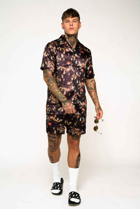 Roadies of 66 - Chinoiserie Print Revere Collar Shorts