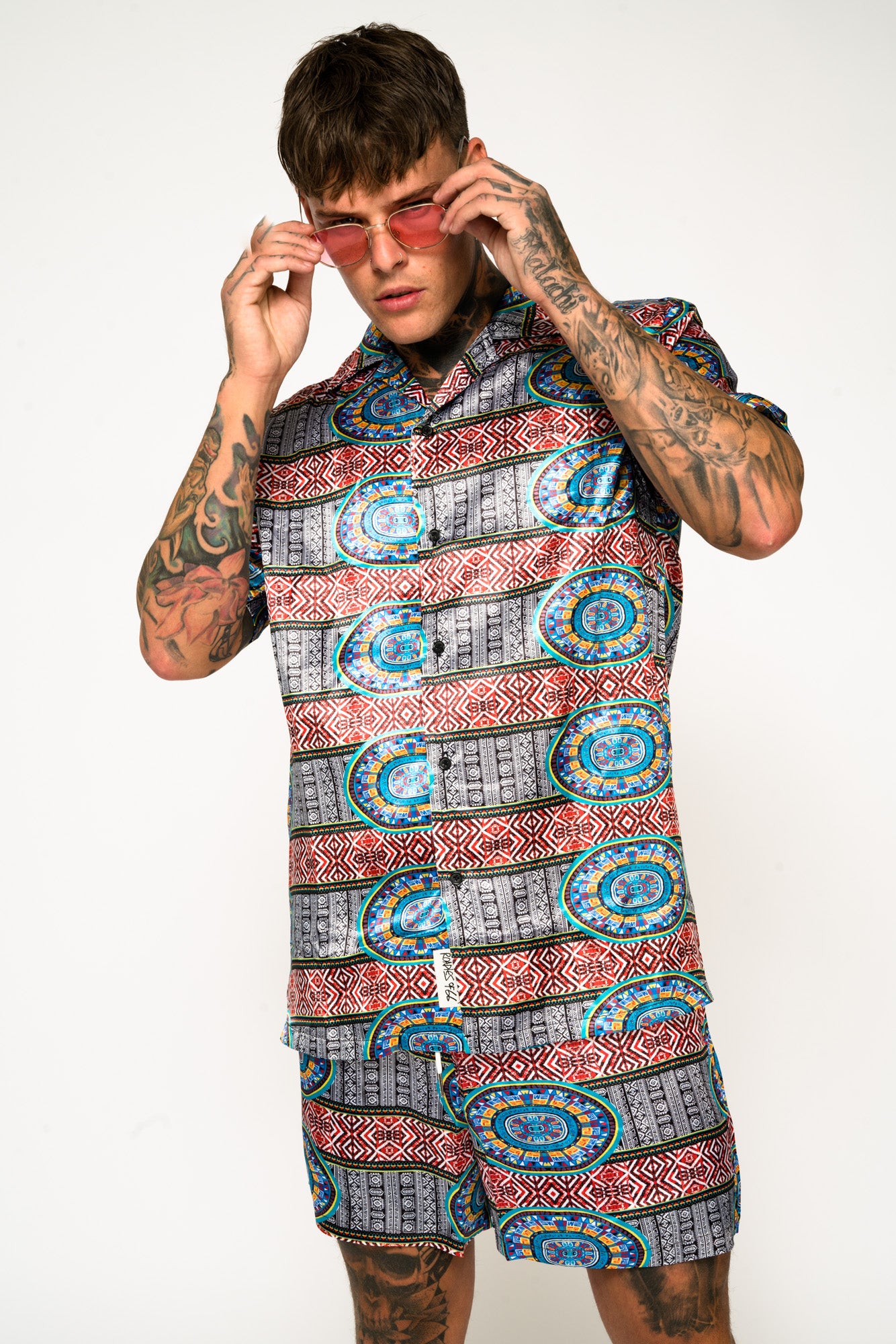 Roadies of 66 - Aztec Print Revere Collar Shorts