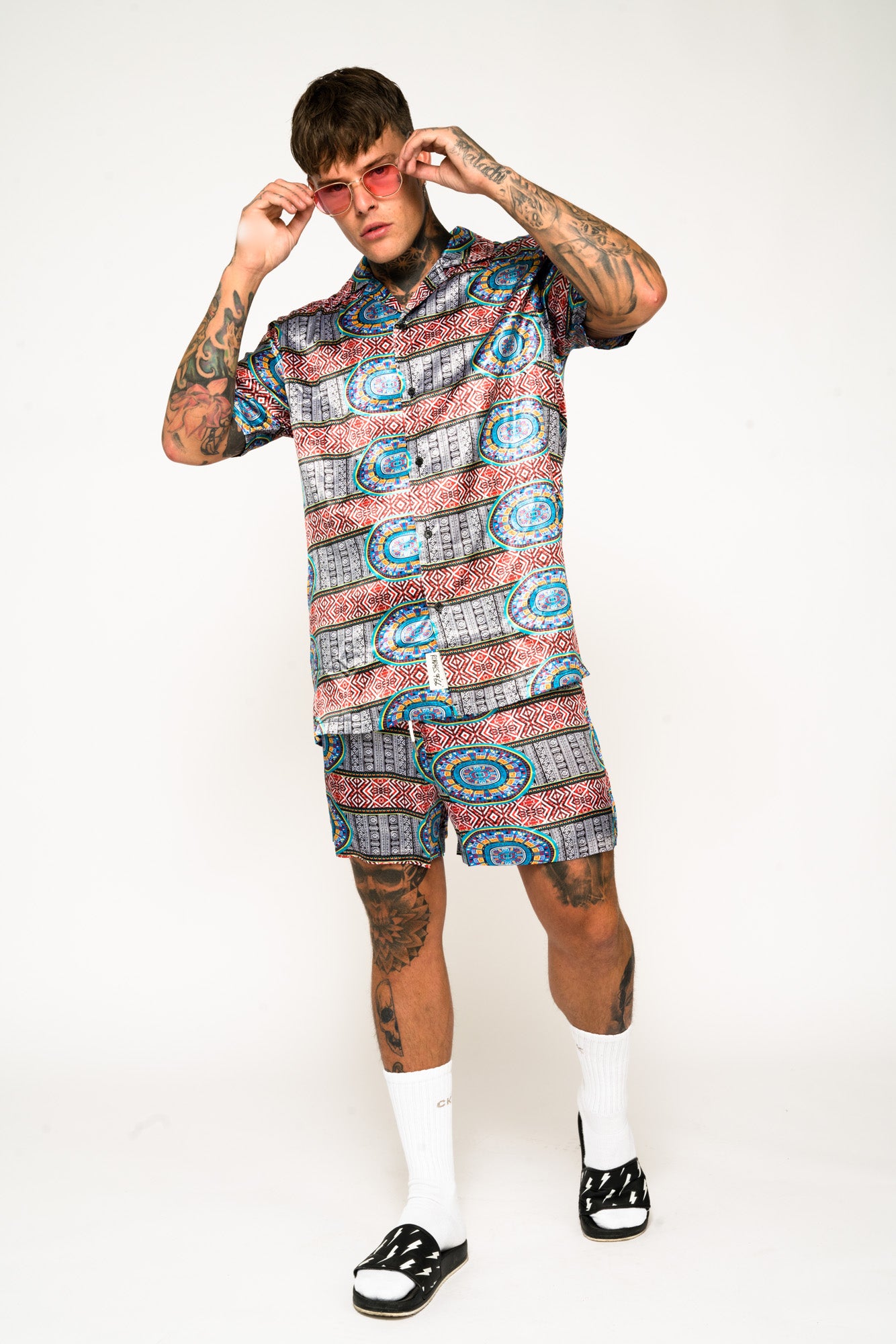 Roadies of 66 - Aztec Print Revere Collar Shorts