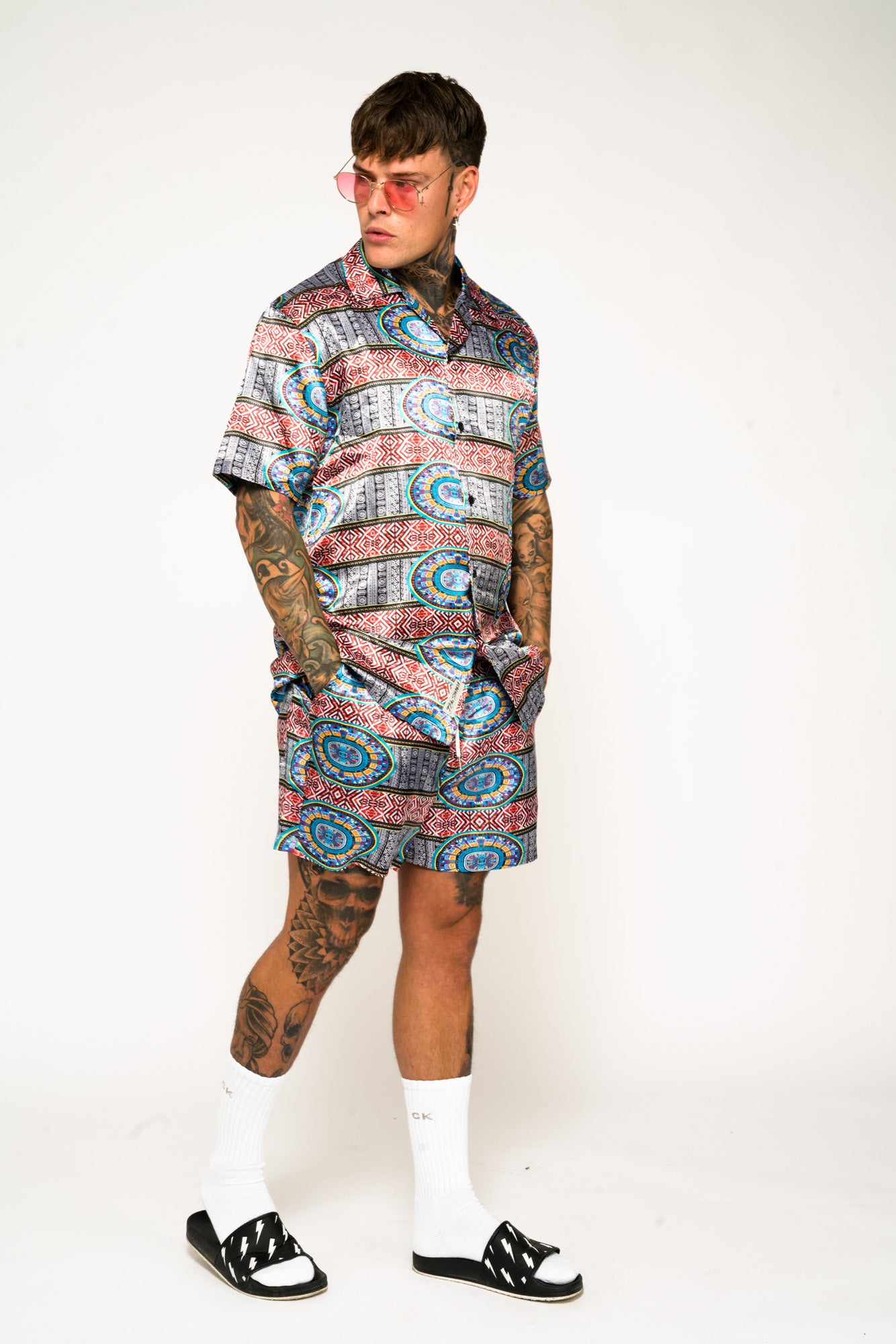 Roadies of 66 - Aztec Print Revere Collar Shorts