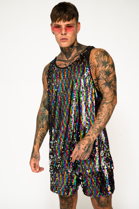 Roadies of 66 Oversized Rainbow Sequin Vest