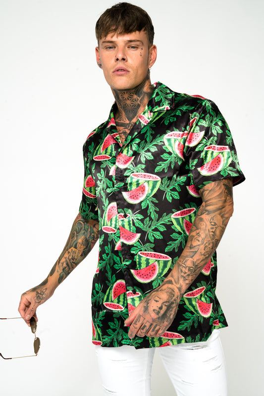 Roadies of 66 - Watermelon Print Revere Collar Shirt