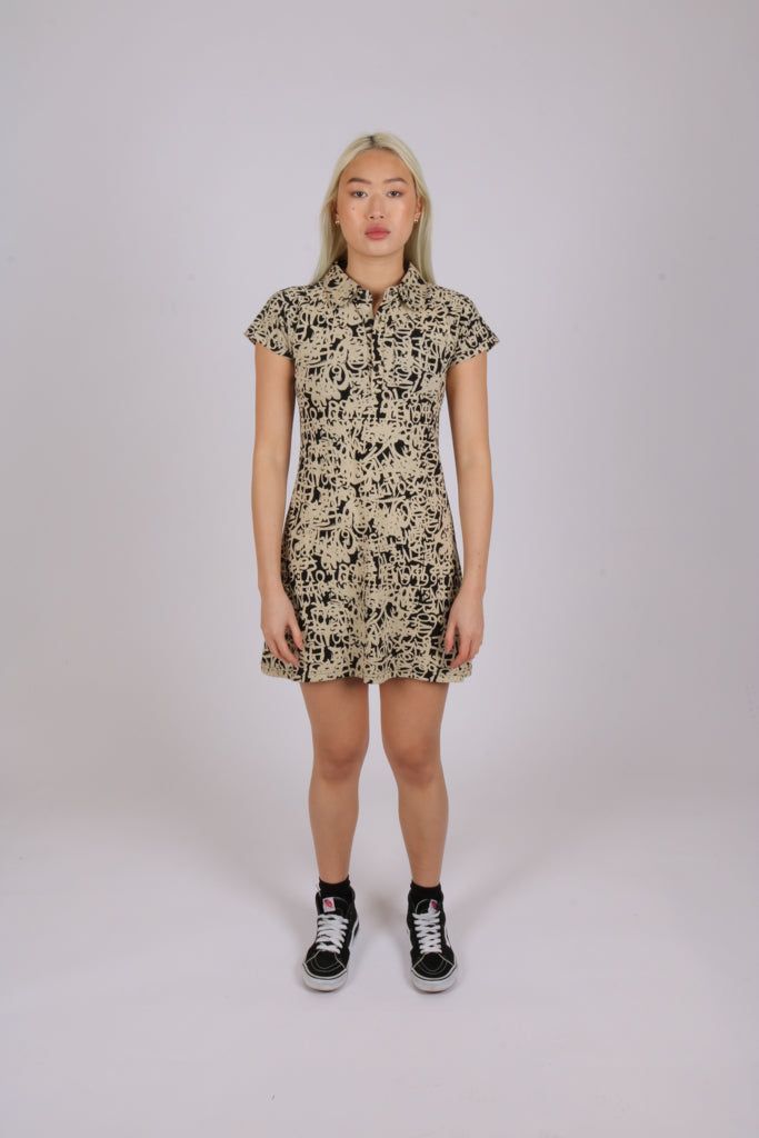 Monogram emblem tennis dress in graffiti print