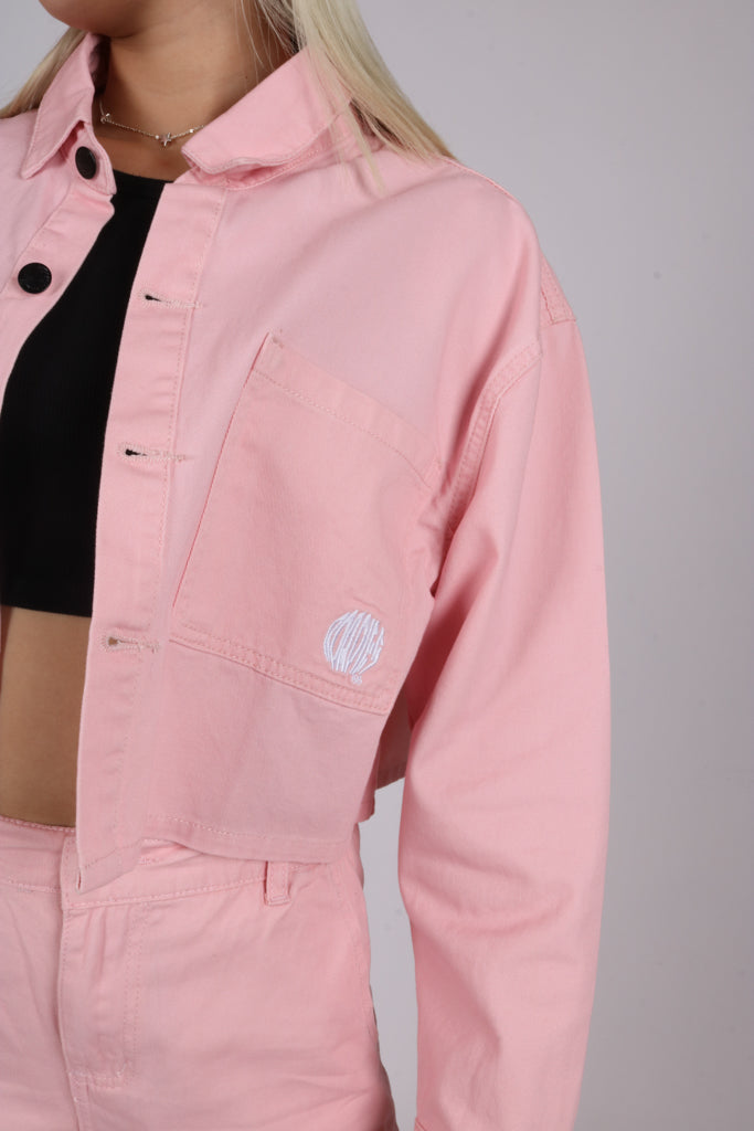 Essential denim shacket in light pink