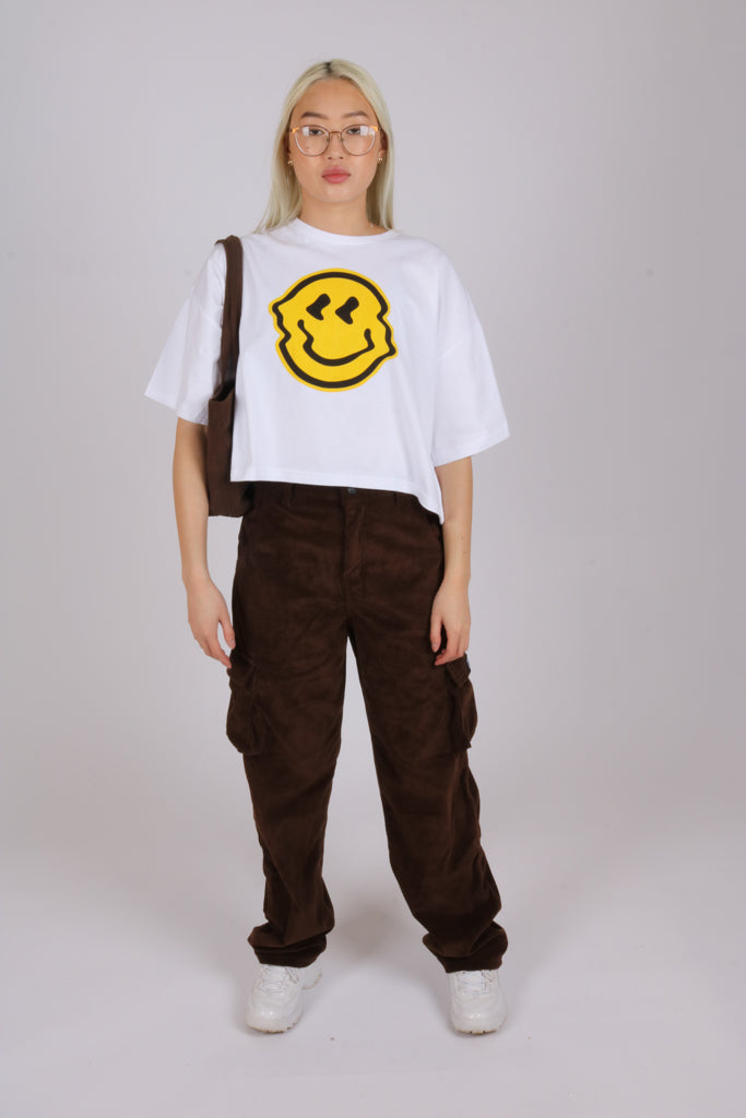 Happy days boxxy cropped t shirt in white