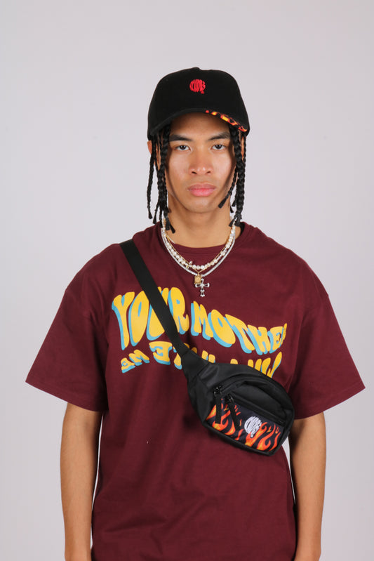 Burning flames embroidered bum bag