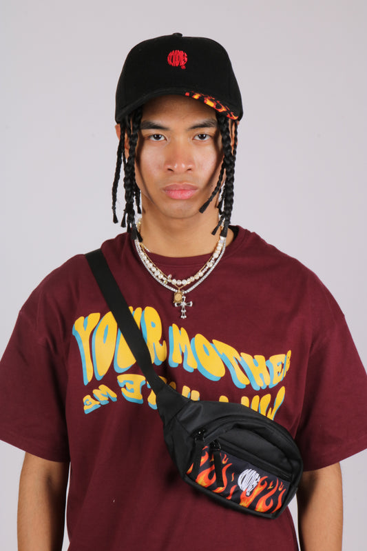 Burning flames embroidered baseball cap